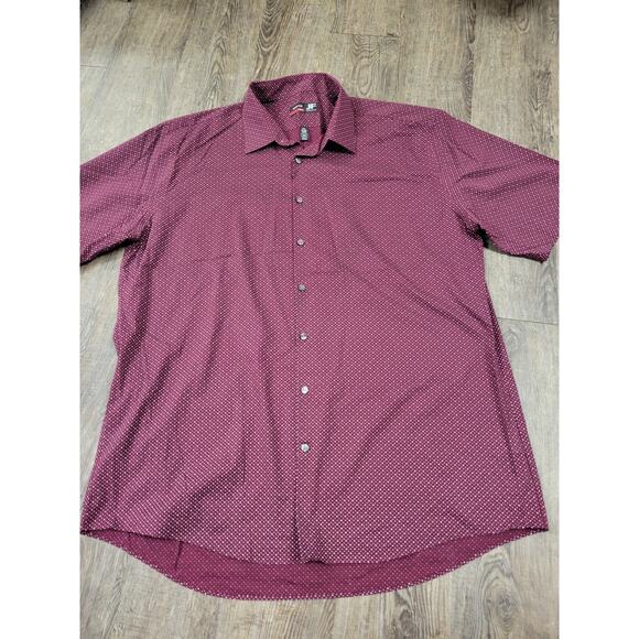 JF J.Ferrar Button Up Shirt Men's Short Sleeeve Maroon Dark Red Burgundy XXL - Picture 1 of 4